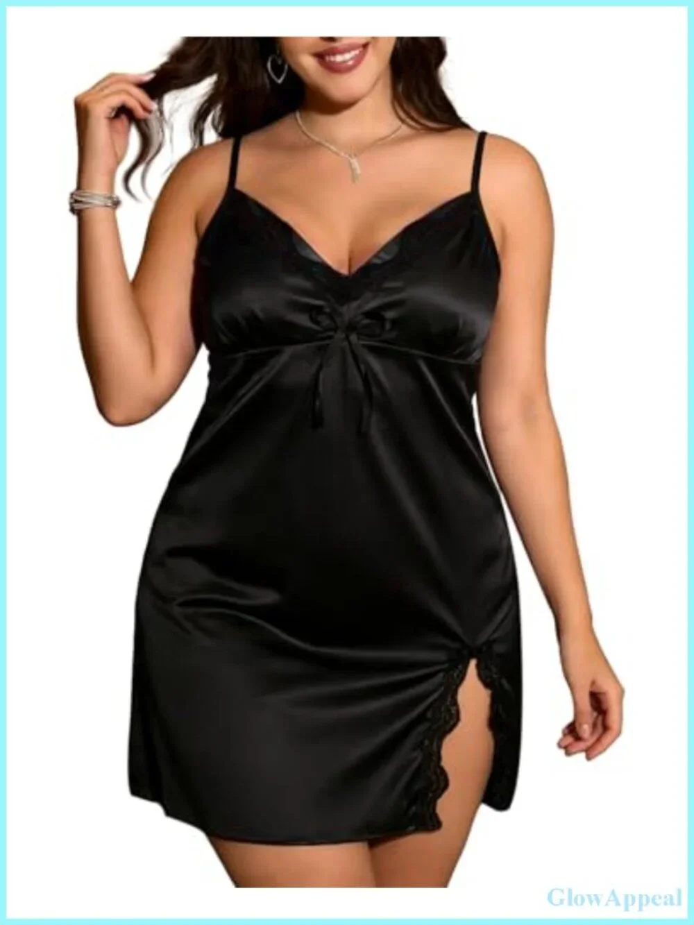 Women Plus Size Satin Nightgown Side Slit Chemise Lingerie